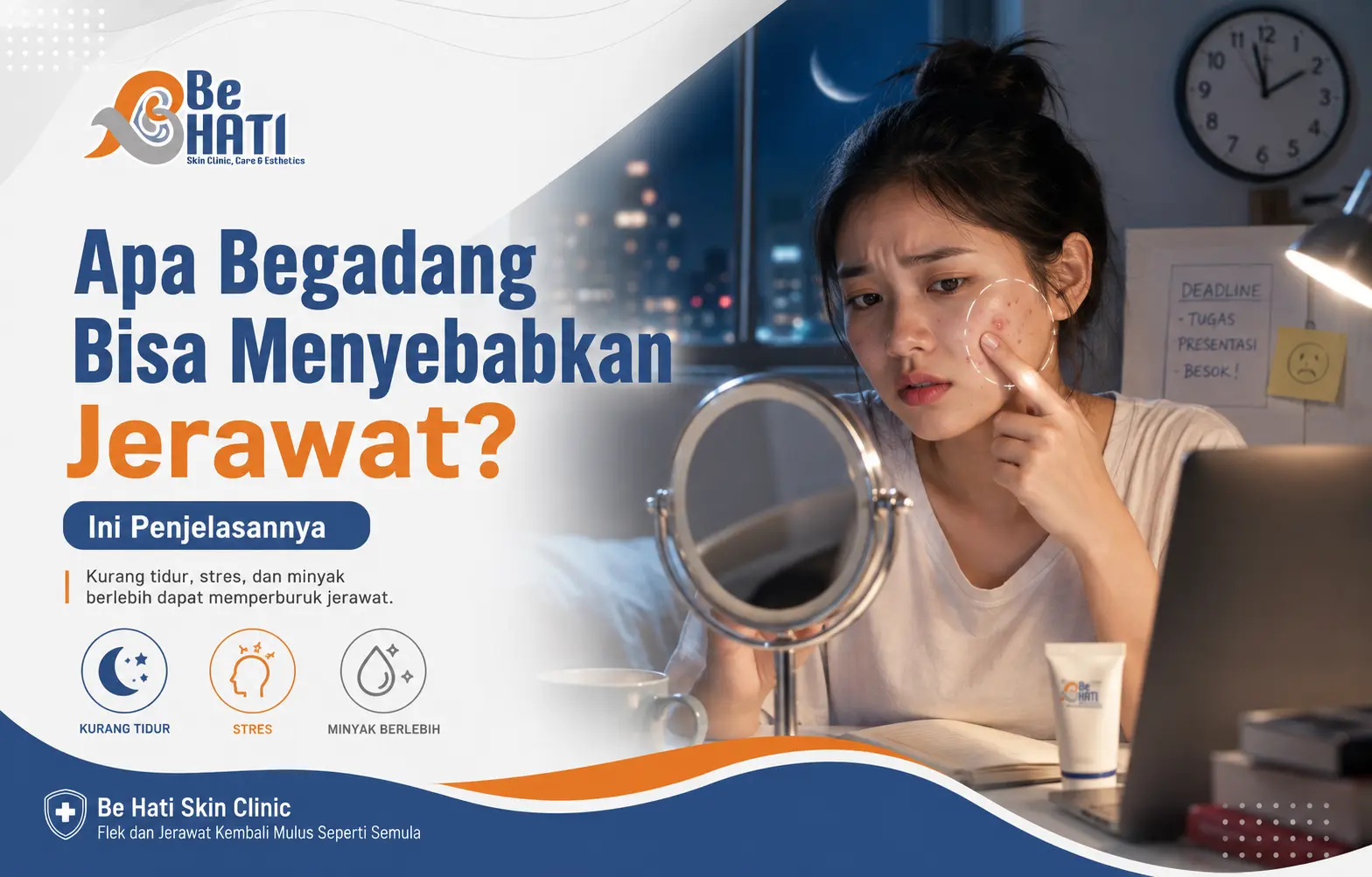 Begadang dapat menyebabkan jerawat pada kulit