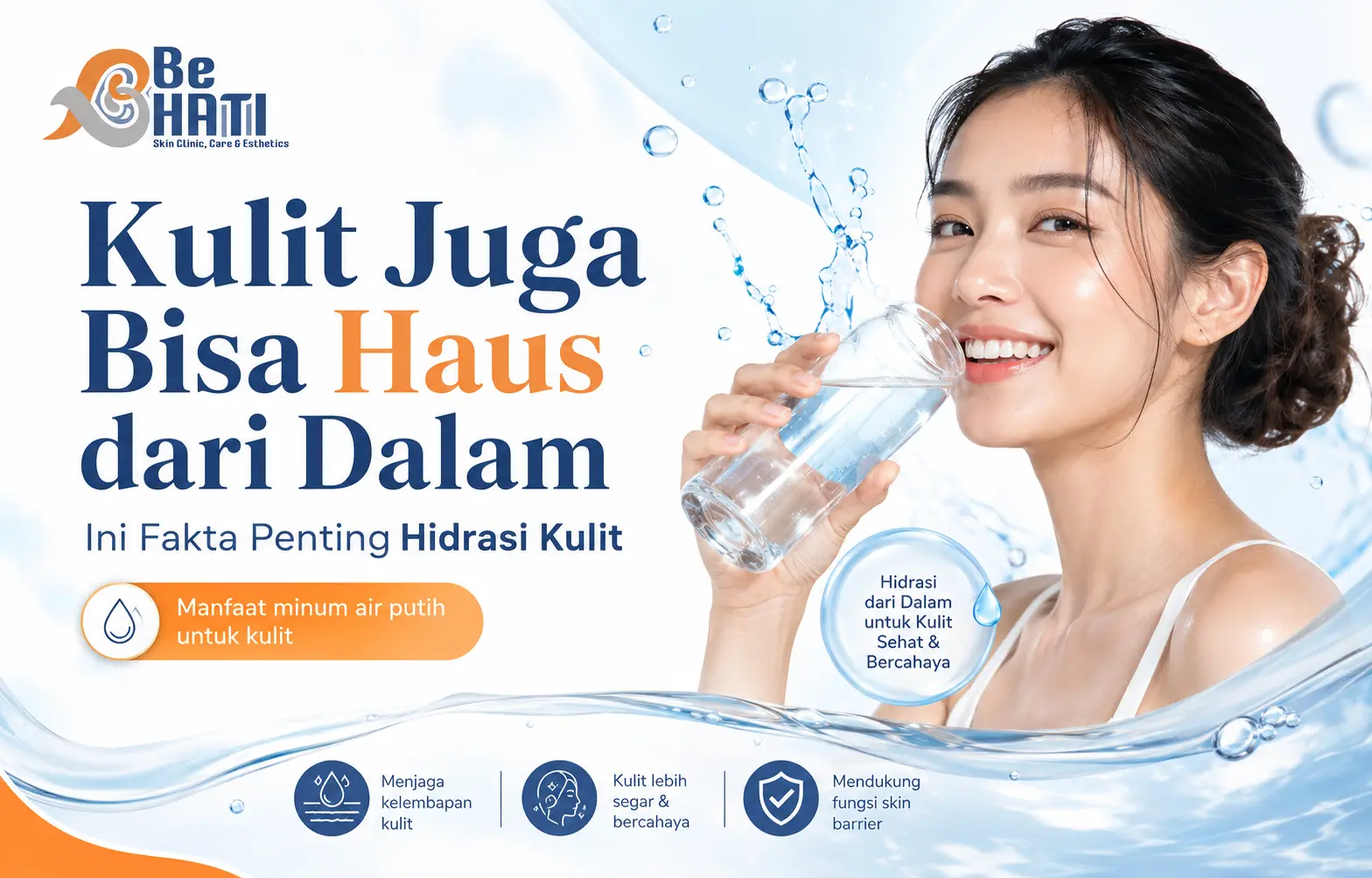 Minum air putih untuk hidrasi kulit